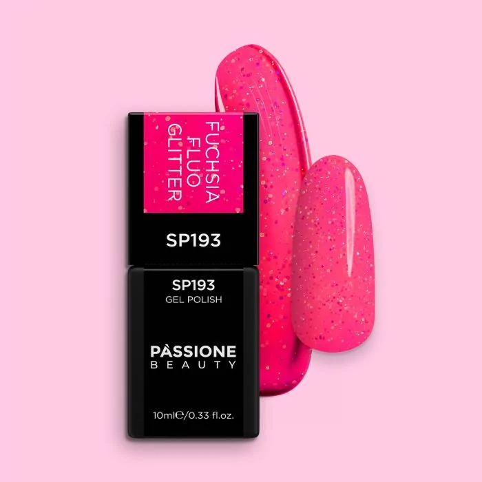 Vernis semi-permanent SP193 Fuchsia Fluo Glitter - Vernis semi-permanent fuchsia fluo avec paillettes multicolores