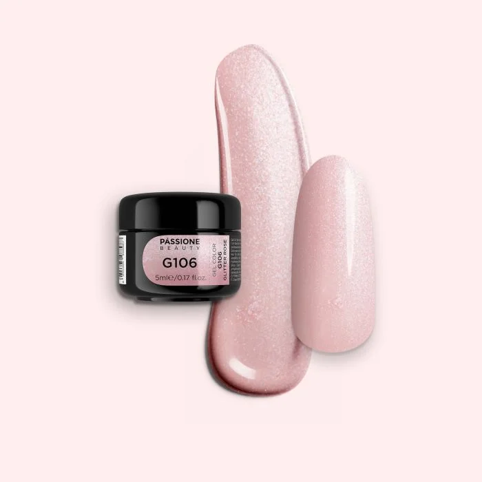 Gel Colorato G106 Glitter Rose - Gel color rosa chiaro perlato con finissimi micro-glitter argento