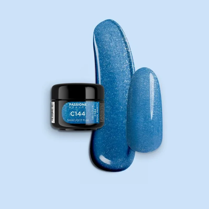 Gel Color C144 Pool Party - Gel Uv Colorato Celeste con microglitter