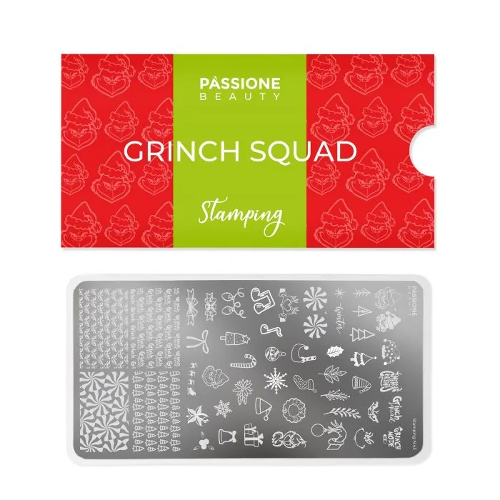 Grinch Squad - Stamping Plate - Stamping plate with Christmas-themed nail decorations - detail 1