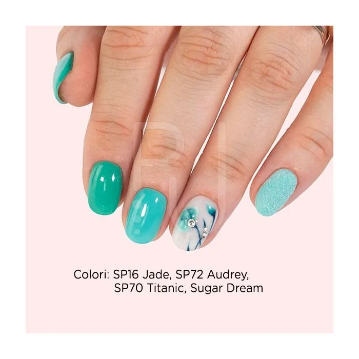 Gel Nail Polish GP16 Jade  - Jade Green Self-Sealing Gel Polish with micro glitter - detail 2