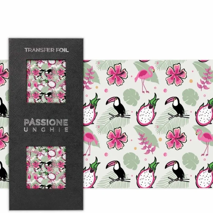 Toucan - Transfer Foil - Transfer foil para nail art, con flamingos