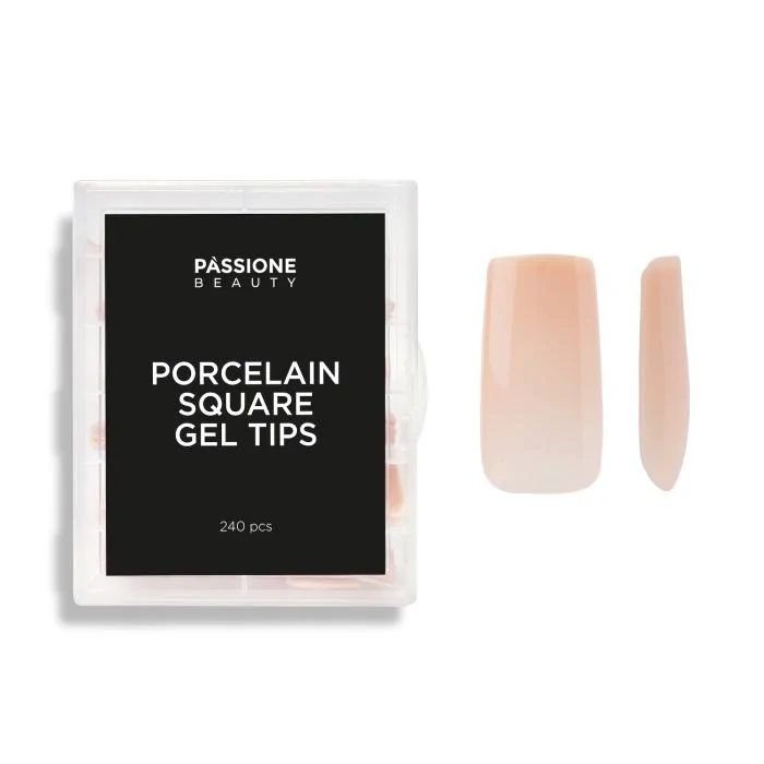 Gel Tip Cuadrada Porcelana 240 piezas - Gel tip soak-off cuadrada nude