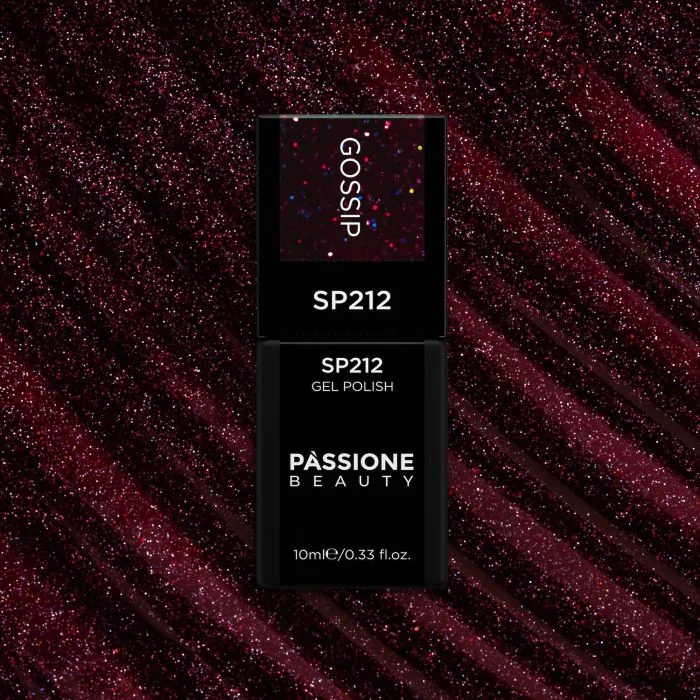 Gel Nail Polish SP212 Gossip - Burgundy Gel Polish with Holographic Micro-glitter - detail 3