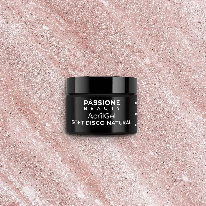 AcrilGel® Soft Disco Natural  50 ml - Gel acrylique rose naturel froid avec flakes argentés effet disco, couvrant - détail 3