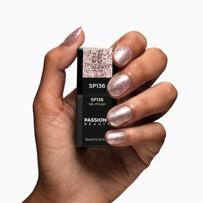 Gel Nail Polish SP136 Rosé Flash - Rose Gold Gel Polish with Pink Micro-glitter and Silver Flakes - detail 3