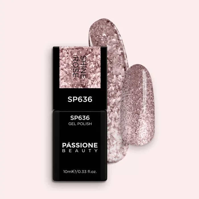 Gel Nail Polish SP636 Shine Rose - Rose Gold Gel Polish with Gold Glitter and Silver Flakes