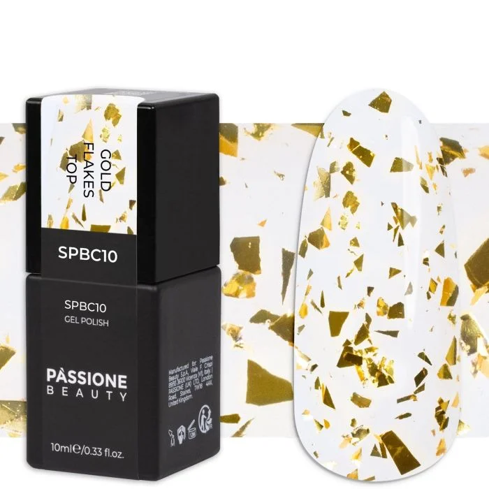 Gold Flakes Top 10 ml - Gel polish top coat with golden flakes