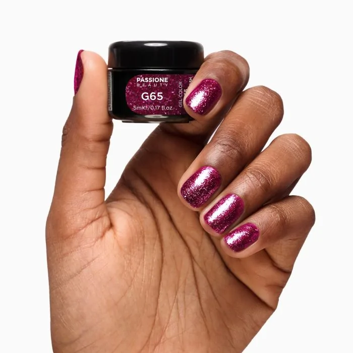 Glitter Farbgel G65 Magenta Flash - Farbgel in Magenta mit Silberglitzer - Detail 2