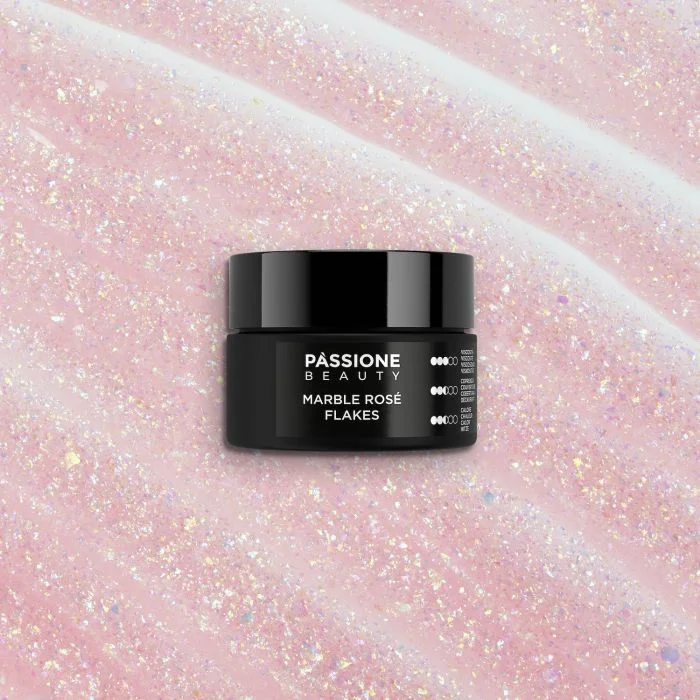 Marble Rosè Flakes 15 ml - Builder gel autonivelante rosa claro con copos y micro-copos holográficos - detalle 3