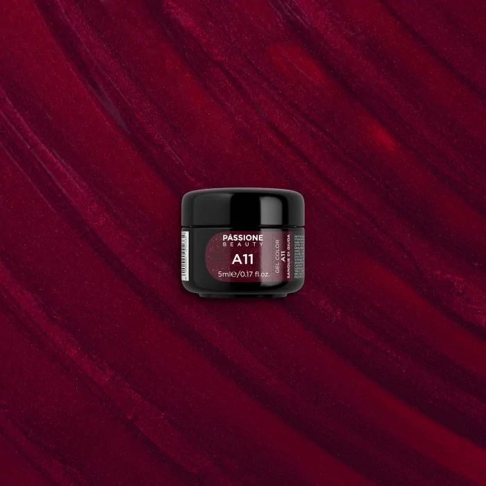 Gel Color A11 Sangue di Giuda - Gel color burdeos oscuro con microglitter - detalle 3