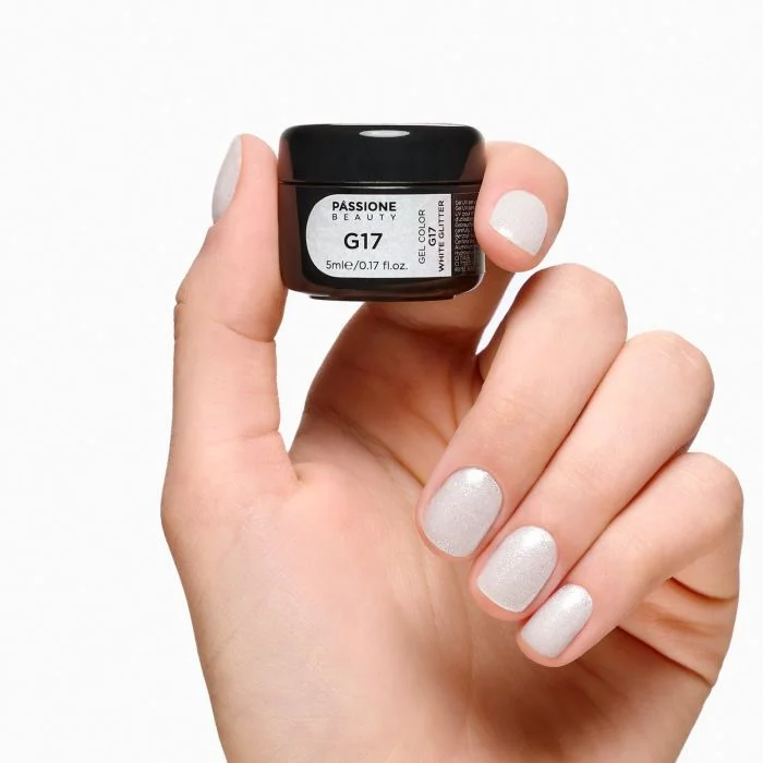 Gel Glitter G17 White Glitter - Gel couleur pailleté blanc perlé - détail 3