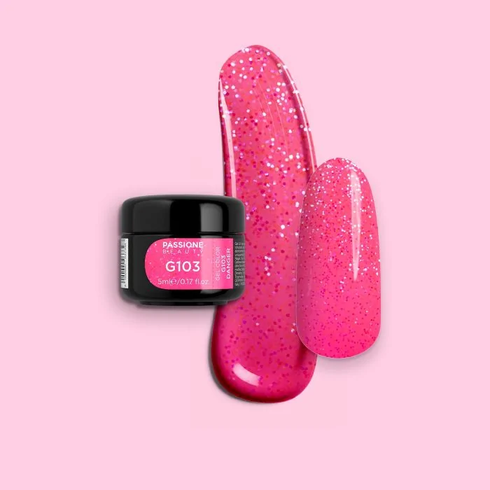 Gel Colour G103 Danger - Neon Fuchsia Pink Glitter Gel 