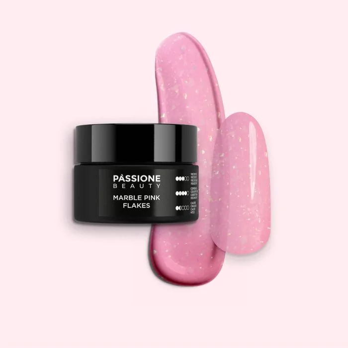 Marble Pink Flakes 15 ml - Builder gel autonivelante rosa con copos y micro-copos holográficos