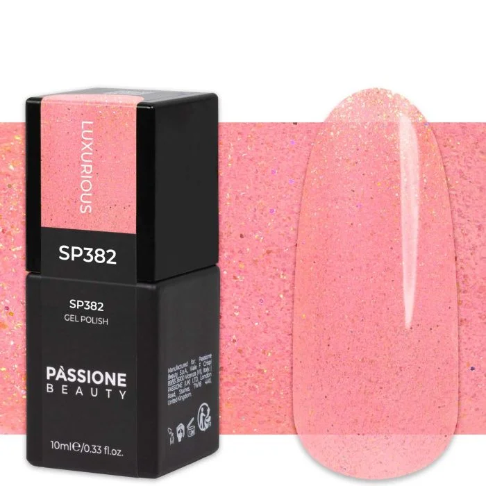 Gel Nail Polish GP382 Luxurious  - Coral Gel Polish with Golden Pearlescent Effect