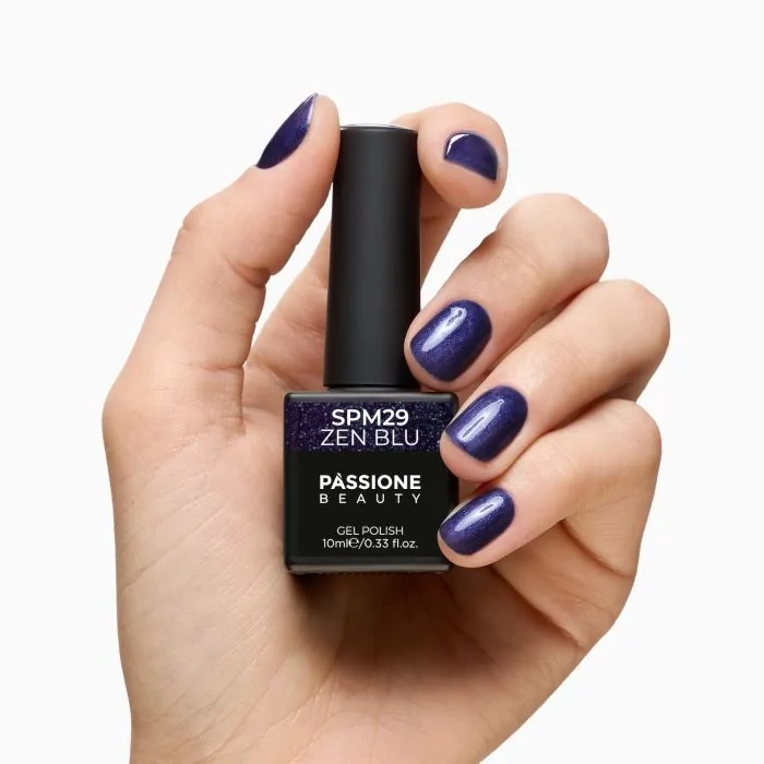 UV Nagellack SNM29 Zen Blu - UV Nagellack in Nachtblau mit Metallic Pearly Effekt - Detail 2