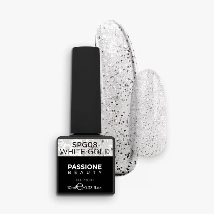 Gel Nail Polish GPG08 White Gold  - GPG81 Fabulous gel polish, transparent with pink and green micro glitter