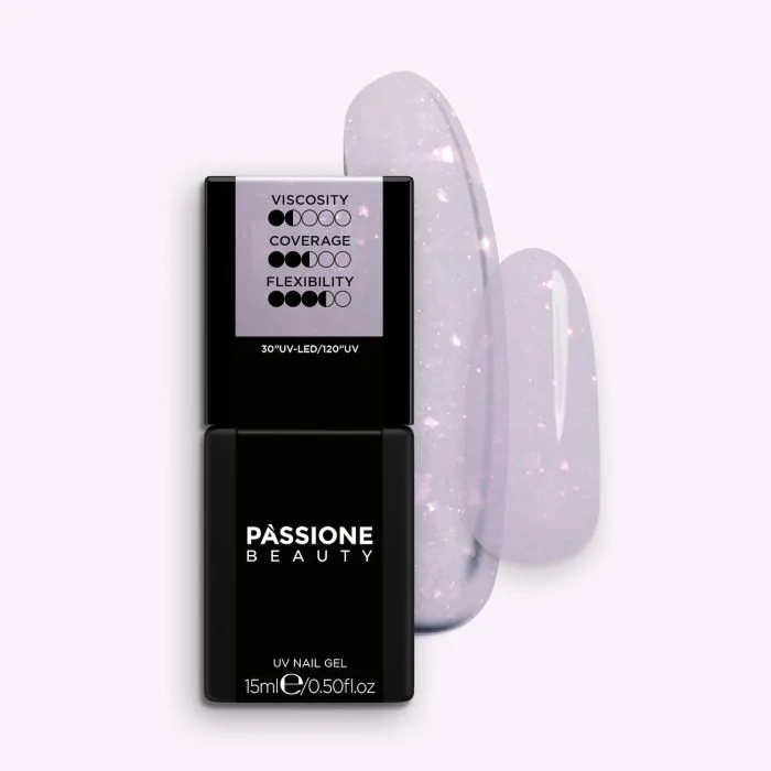 HD Shiny Lilac Base 15 ml - Base Rubber Semipermanente Lila con flakes multicolor
