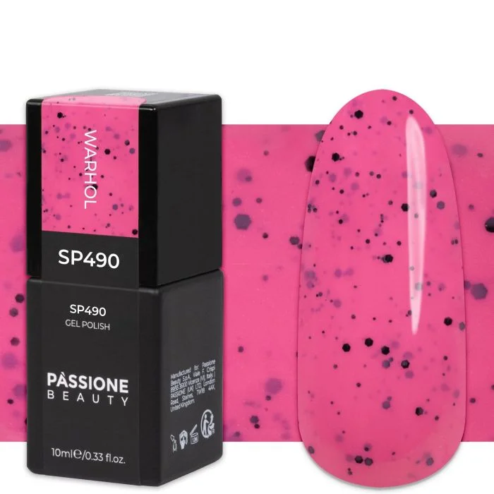 Gel Nail Polish SP490 Warhol - Pink gel polish with black micro particles