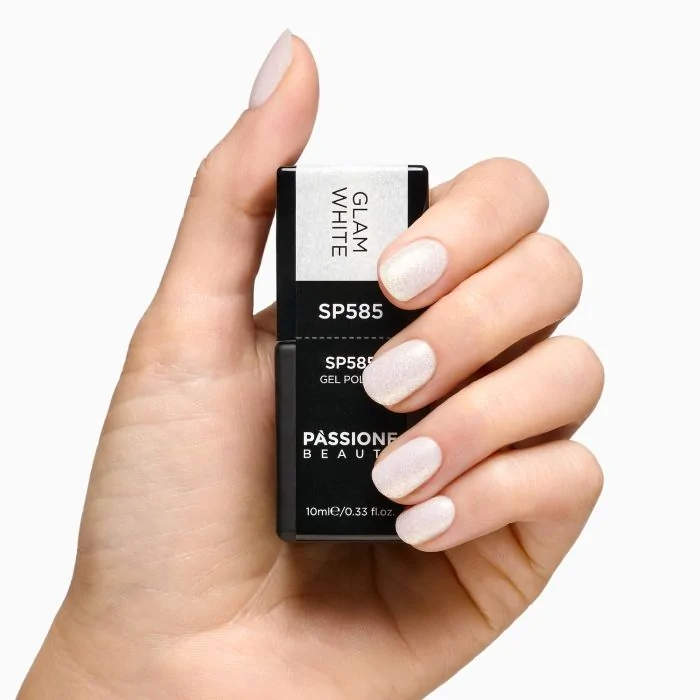 Gel Nail Polish SP585 Glam White - Clear Gel Polish with Gold Micro-glitter - detail 3