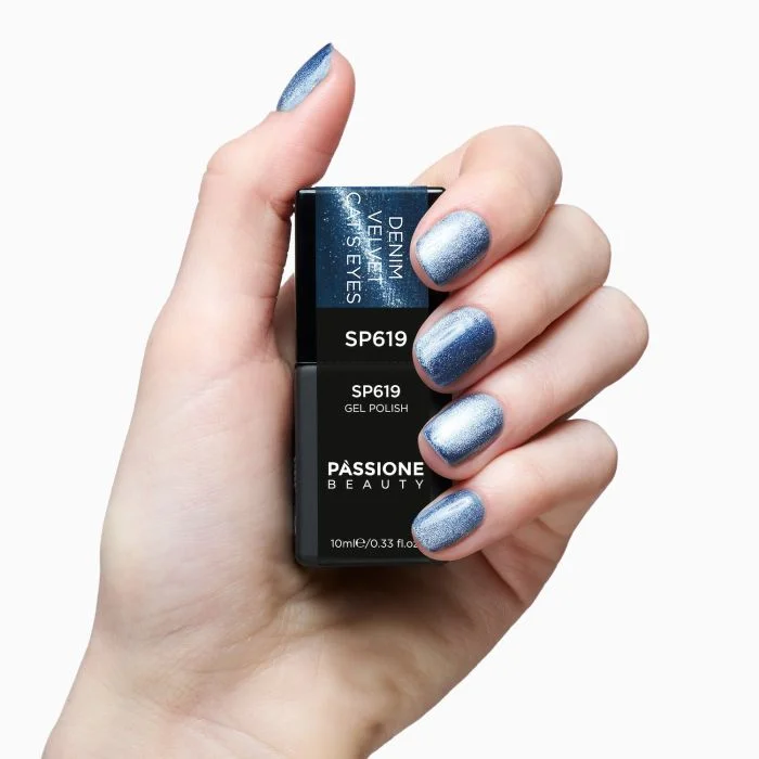 Gel Nail Polish SP619 Denim Velvet Cat Eye - Denim Blue Gel Polish with Cat Eye Effect - detail 3