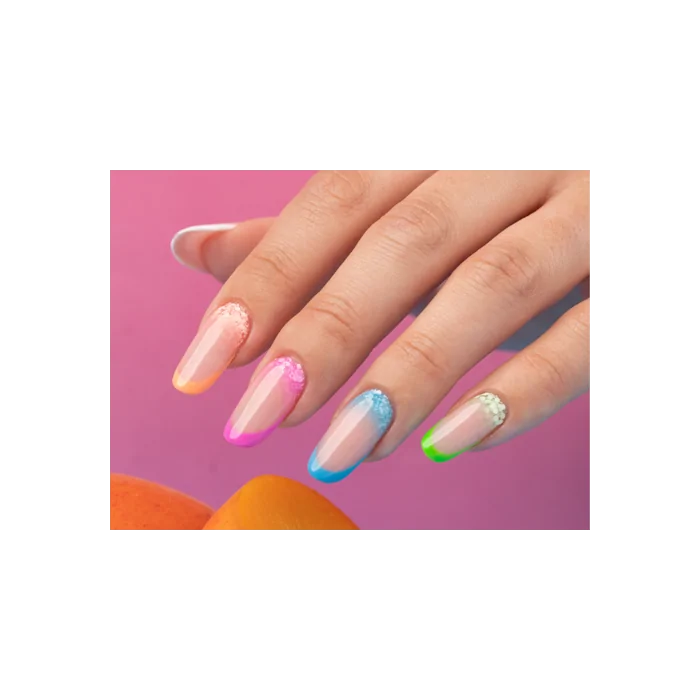 Multicoloured Manicure with White Glitters