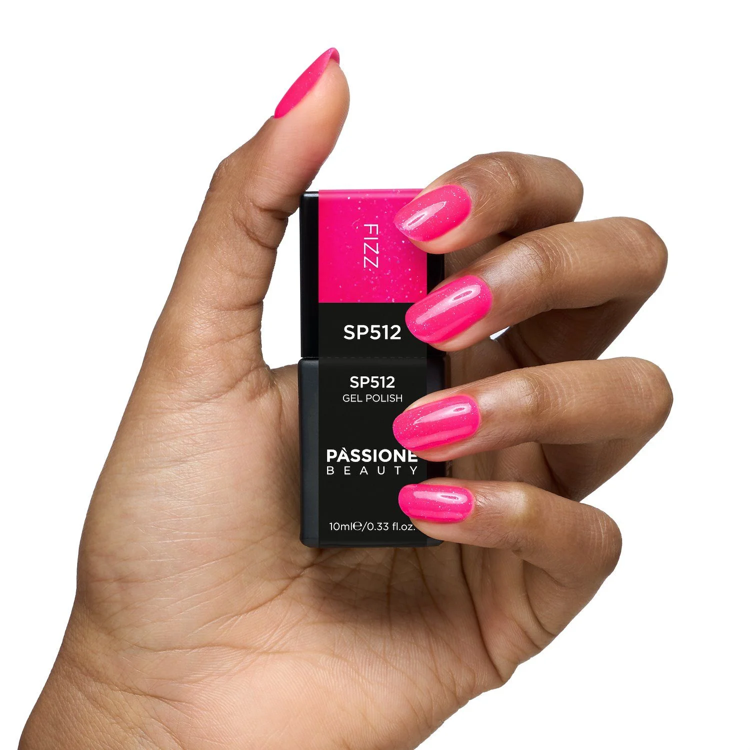 Gel Nail Polish SP512 Fizz - Fluo Fuchsia Gel Polish with Extra-fine Multicolour Micro-glitter - detail 1