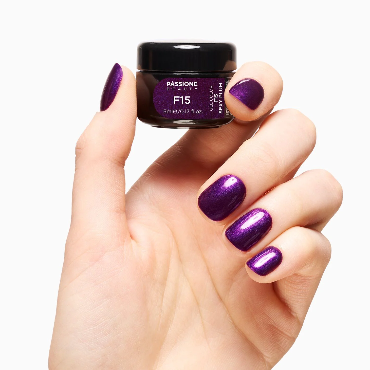 Gel colour F15 Sexy Plum - Dark purple Self-sealingUV Gel Colour with metal effect - detail 1
