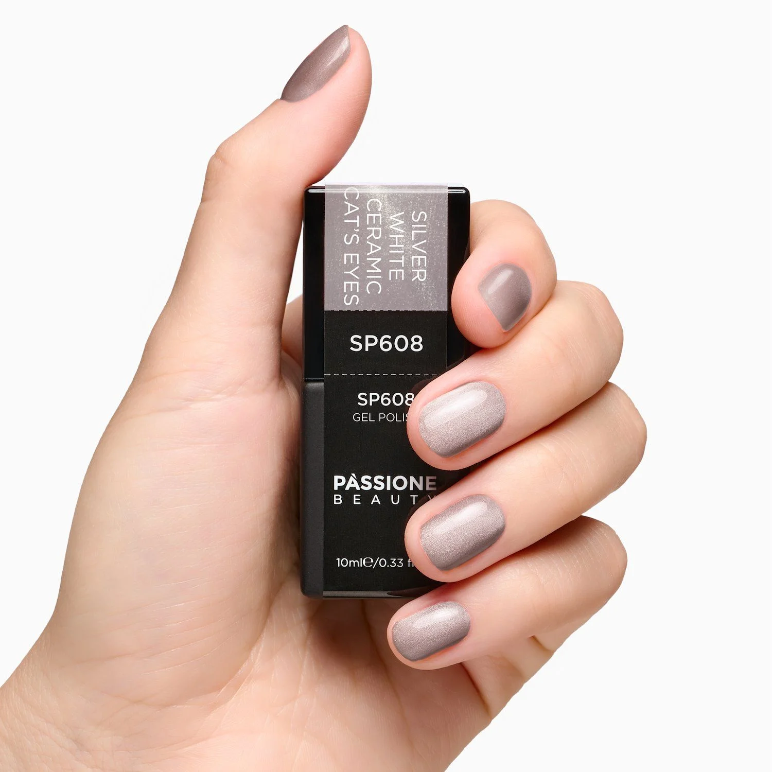 Gel Nail Polish SP608 Silver White Ceramic Cat Eye - Grey Taupe Gel Polish with Cat Eye Effect - detail 1