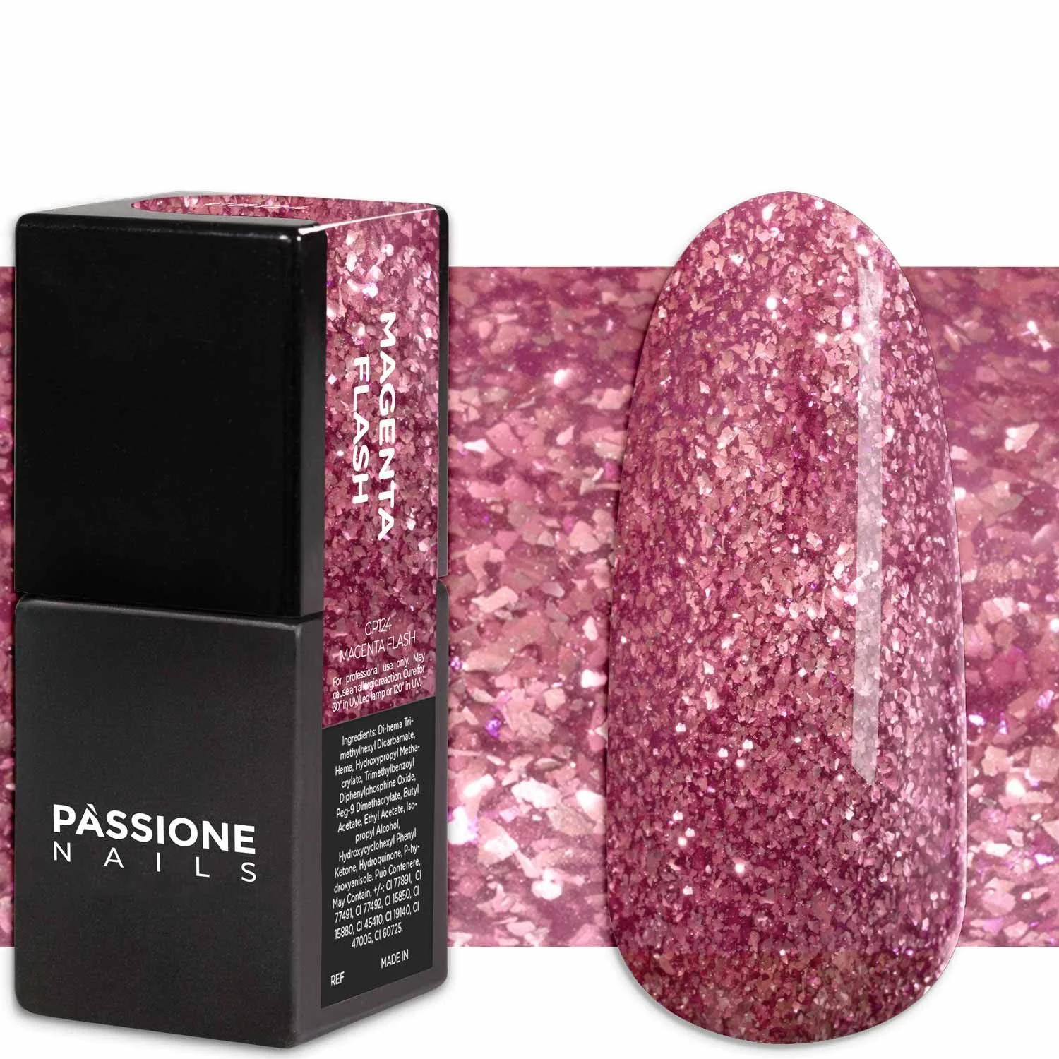 Gel Nail Polish GP124 Magenta Flash  - Magenta Pink Gel Polish with glitter - detail 1