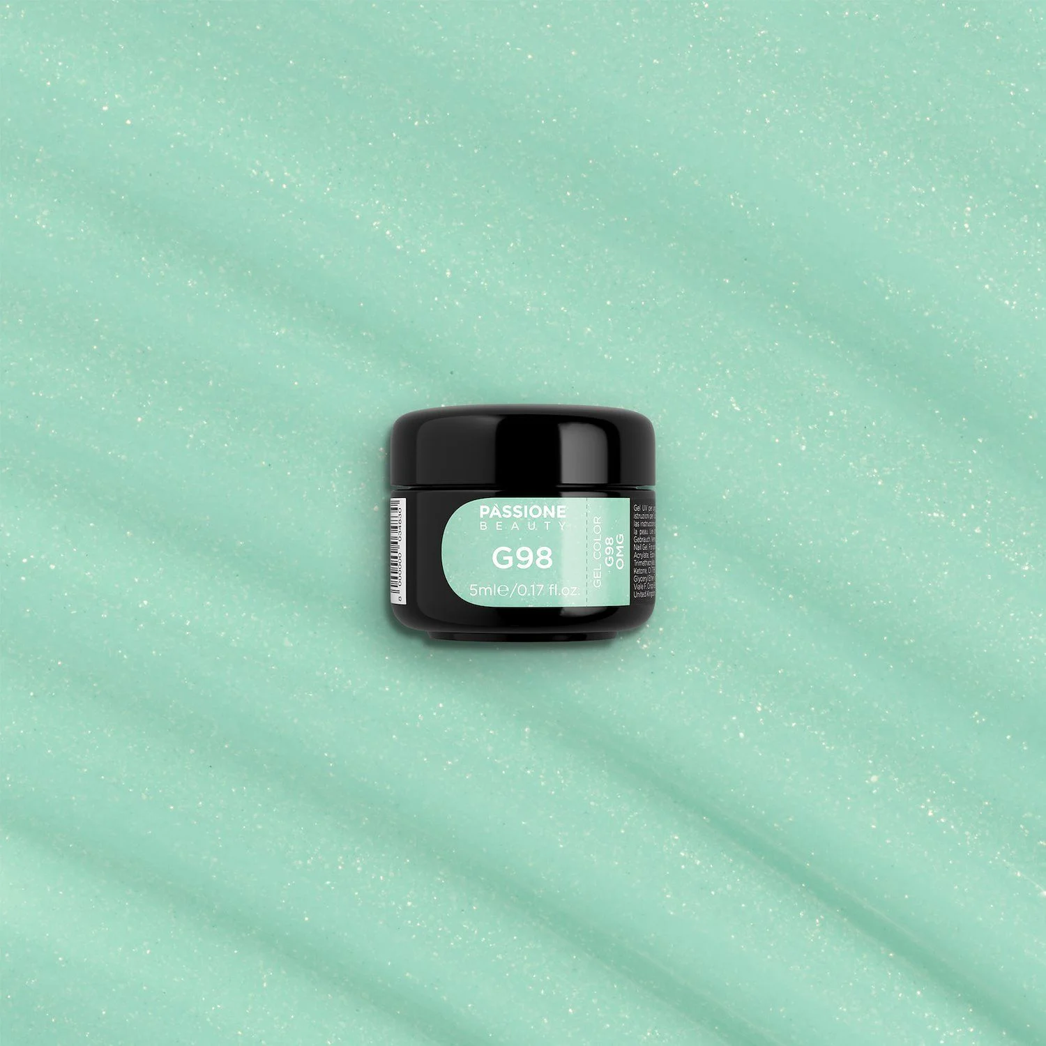 Gel glitter G98 Omg - Gel couleur pailleté vert aigue-marine, avec un léger effet perlé - détail 1