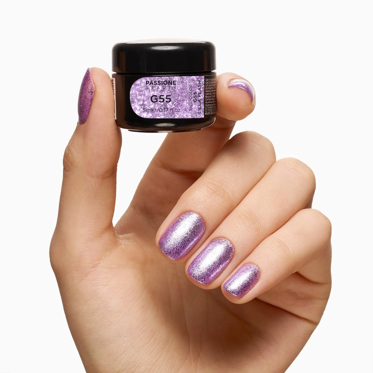 Gel Glitter G55 Lilla Flash - Gel color lilla con flakes argento - dettaglio 1