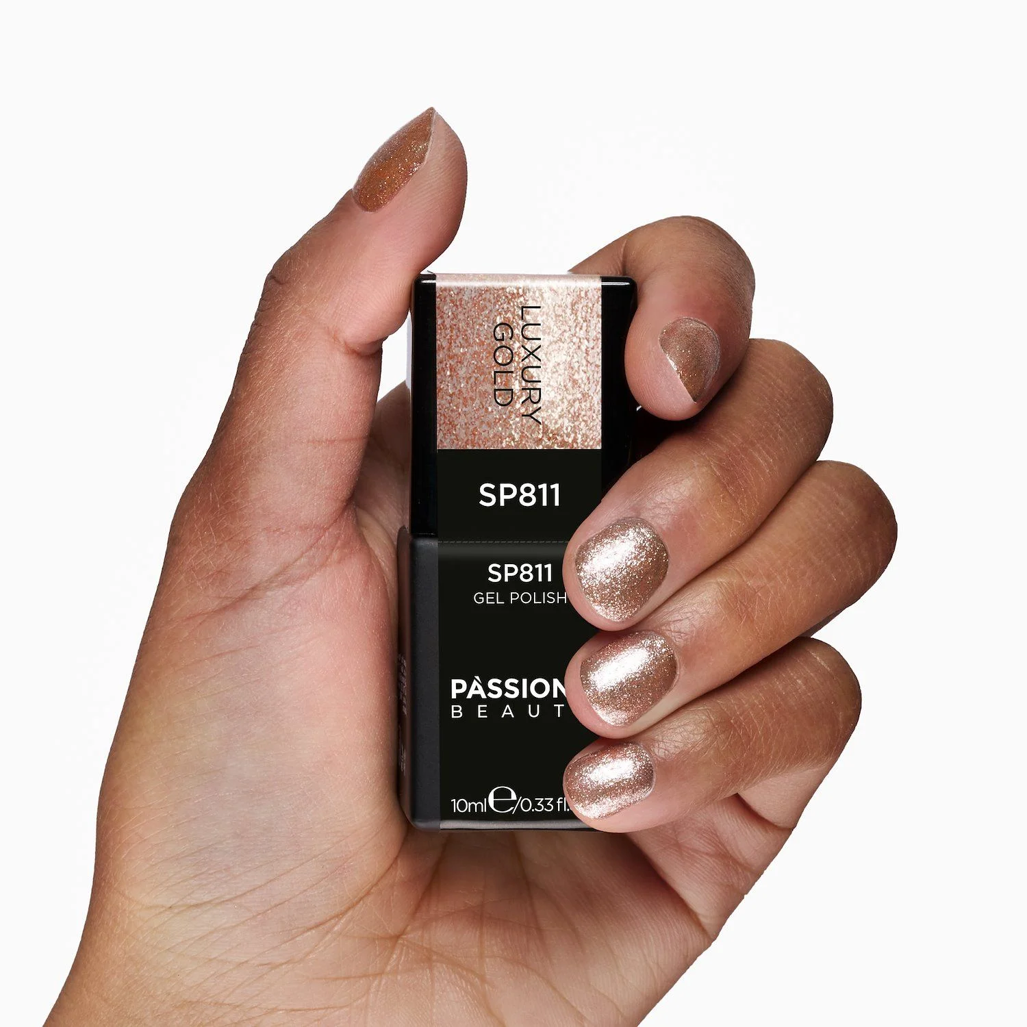 Vernis semi-permanent SP811 Luxury Gold - Vernis semi-permanent bronze avec paillettes dorées - détail 1