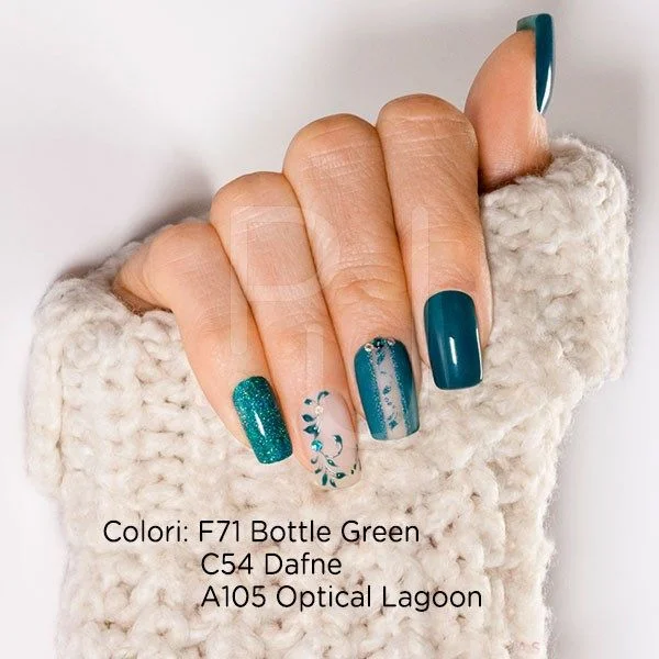 Gel colour A105 Optical Lagoon - Petrol green gel colour with holographic microglitter - detail 1