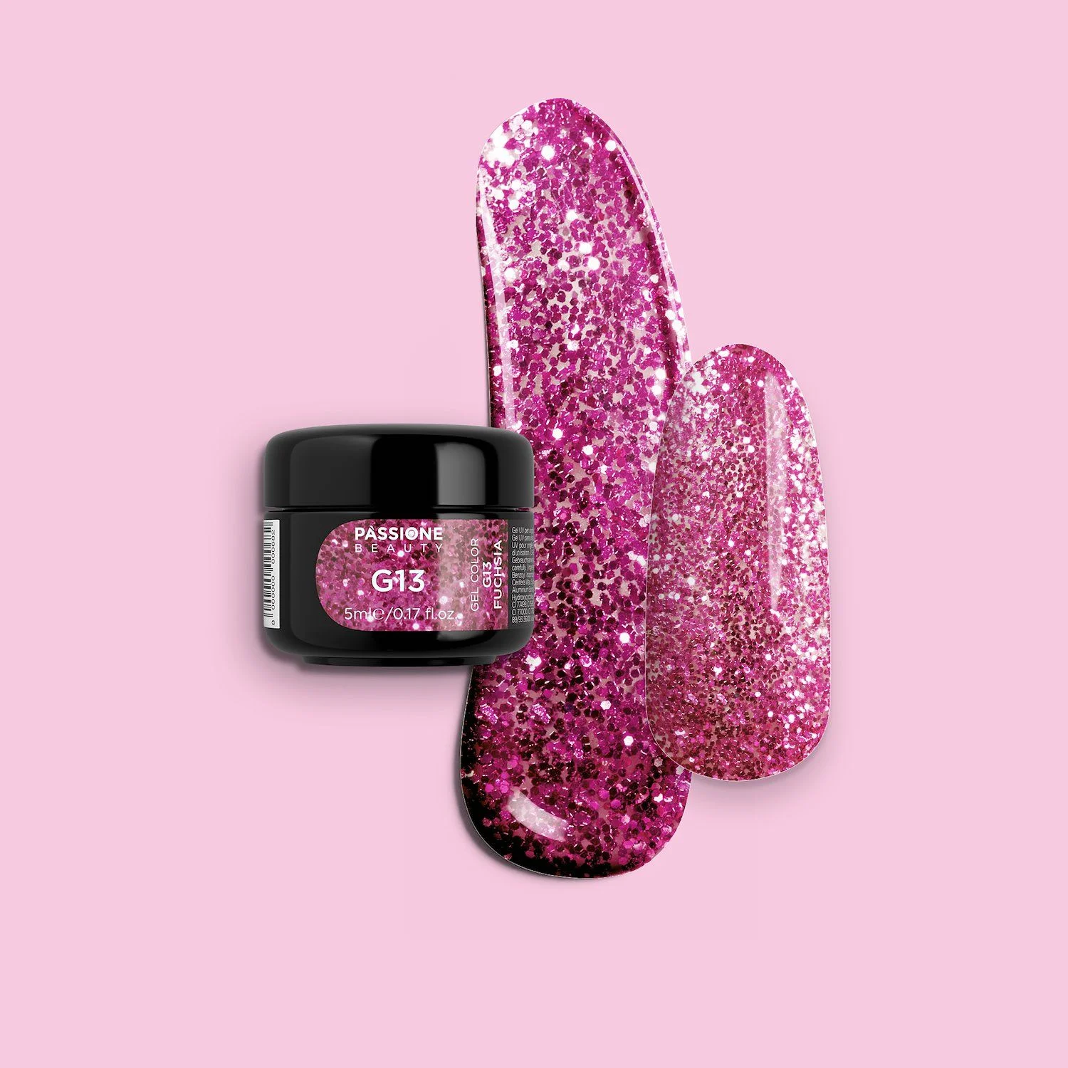 Gel Glitter G13 Fucsia - Gel color transparente con purpurina de color fucsia 