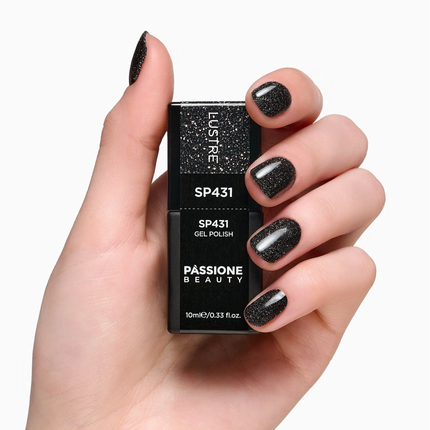 Vernis semi-permanent SP431 Lustre - Vernis semi-permanent noir avec micro-paillettes argent - détail 1