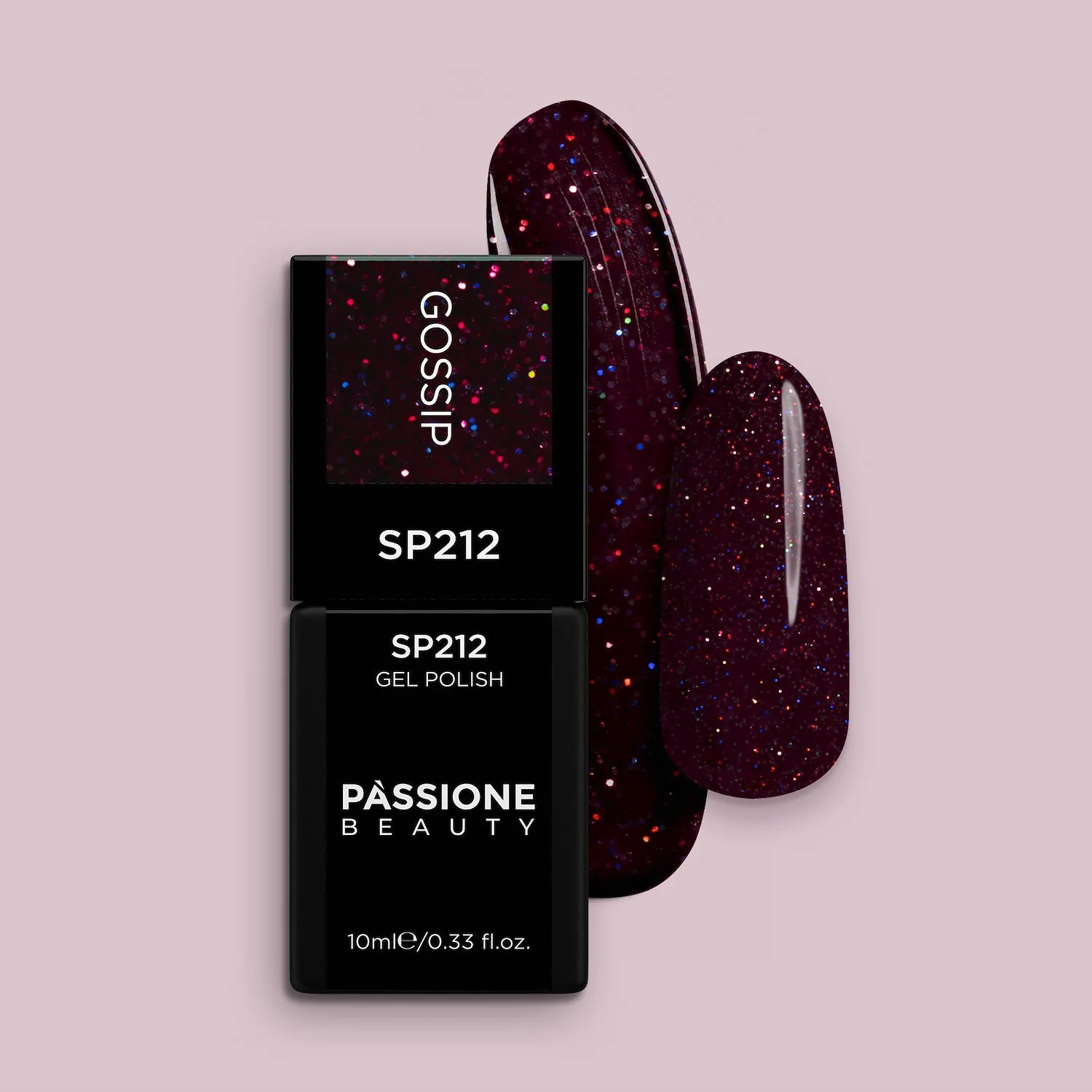 Gel Nail Polish SP212 Gossip - Burgundy Gel Polish with Holographic Micro-glitter