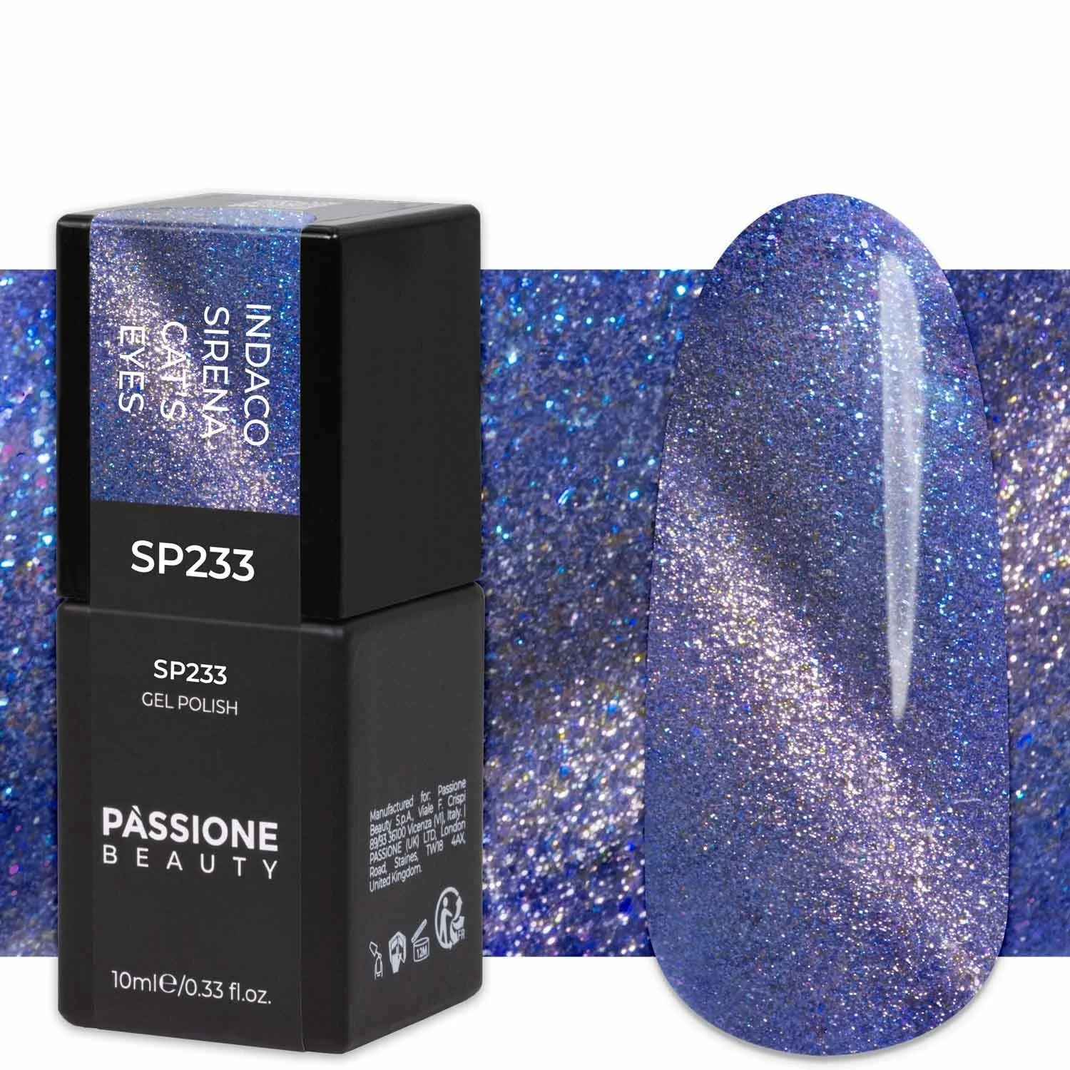 Gel Nail Polish GP233 Indaco Sirena Cat's Eyes  - Vernis semi-permanent Cat's Eyes indigo avec micro-paillettes