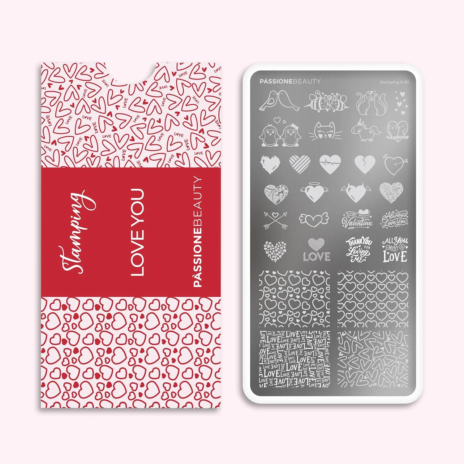 Love You - Stamping Plate - Nail stamping plate, Valentine's Day