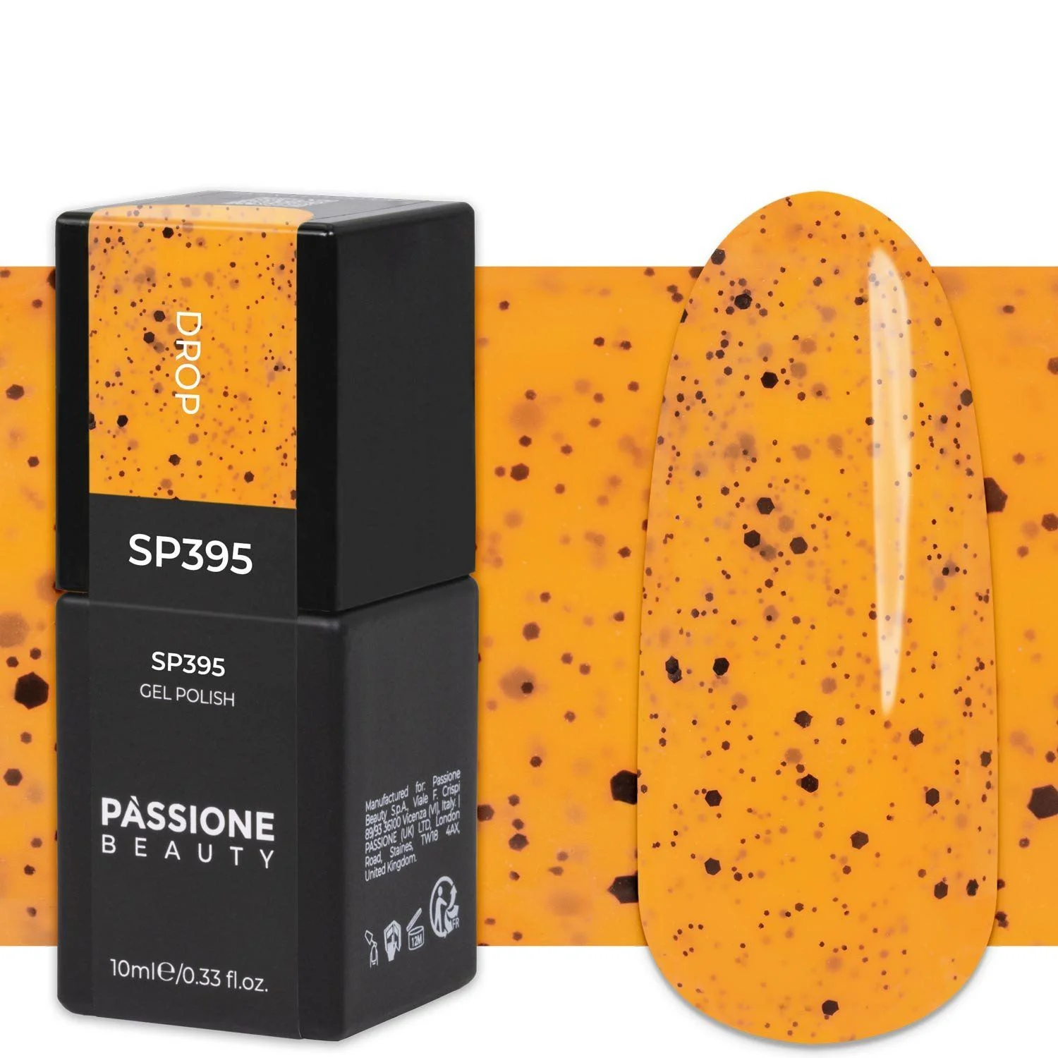 Gel Nail Polish GP395 Drop  - Bright Orange Gel Polish with small, black particles