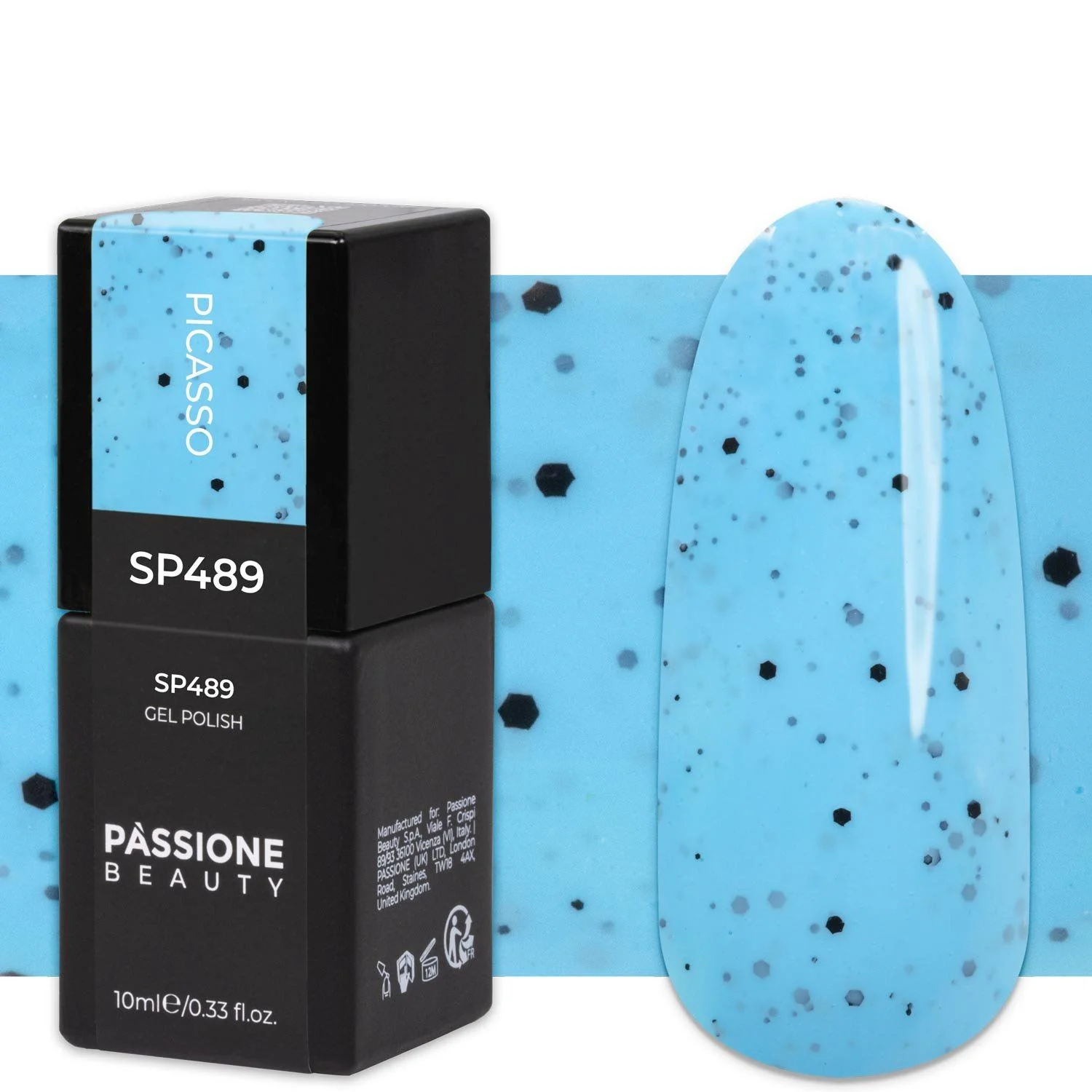 Gel Nail Polish SP489 Picasso - Light blue gel polish with black micro particles