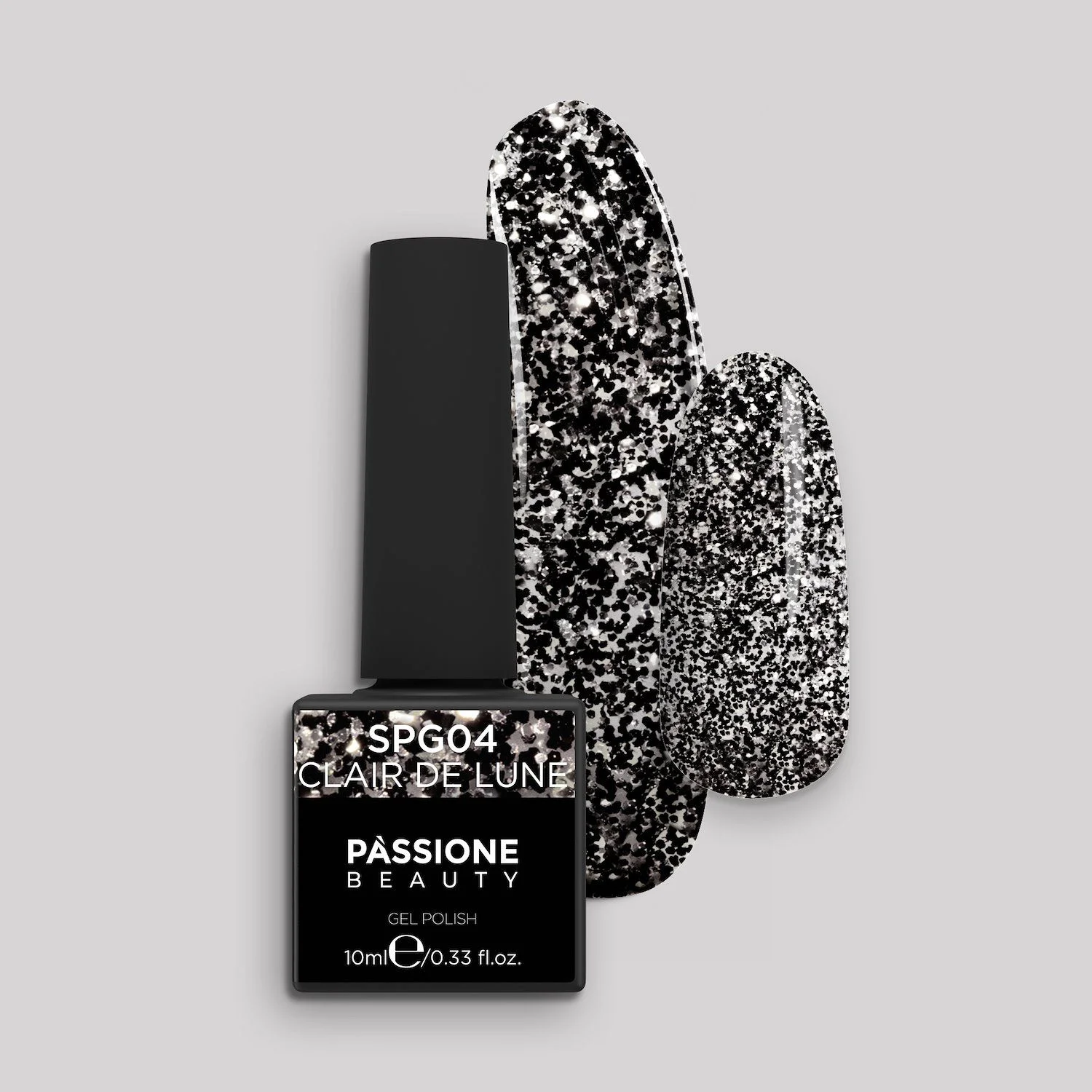 Gel Nail Polish GPG04 Clair de Lune - GPG04 Clair de Lune gel polish, transparent with black and silver glitter