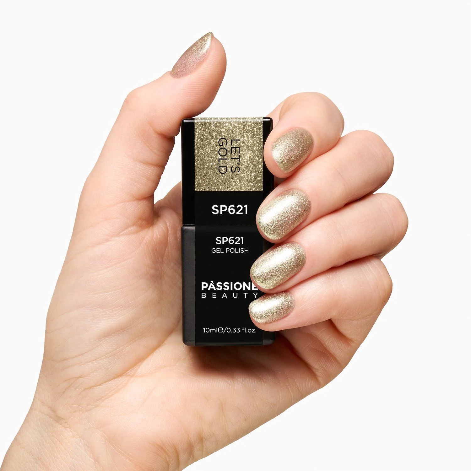 Gel Nail Polish SP621 Let’s Gold - Gold Gel Polish with Extra-fine Gold Micro-glitter - detail 1