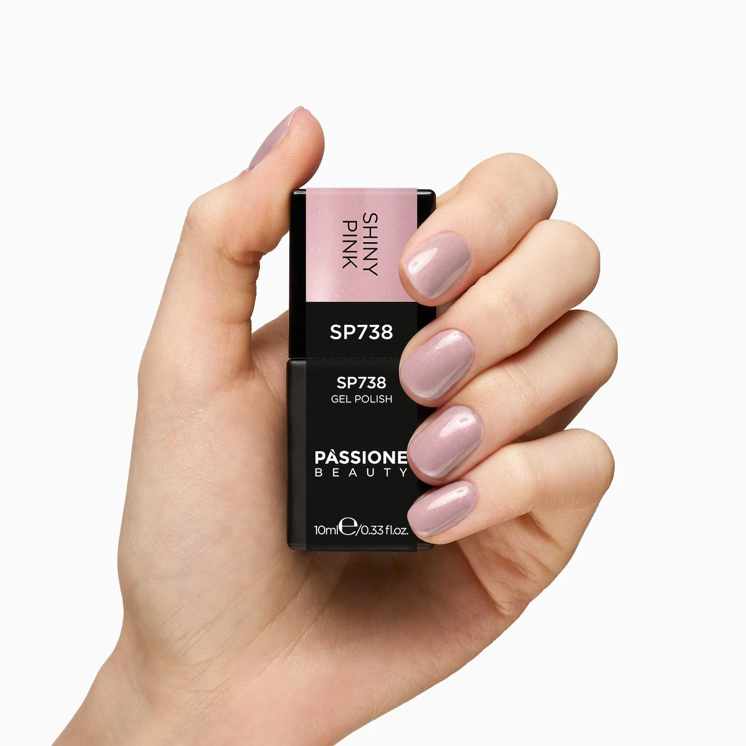 Gel Nail Polish SP738 Shiny Pink - Nude Pink Gel Polish with Extra-fine Ivory Micro-glitter - detail 1