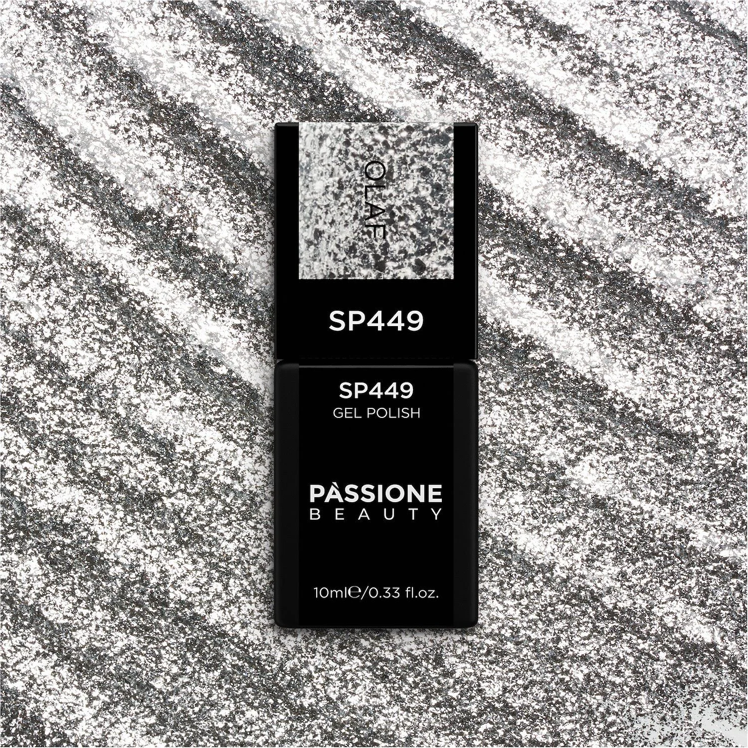 Gel Nail Polish SP449 Olaf - Silver Gel Polish with Silver Glitter and Flakes - detail 1