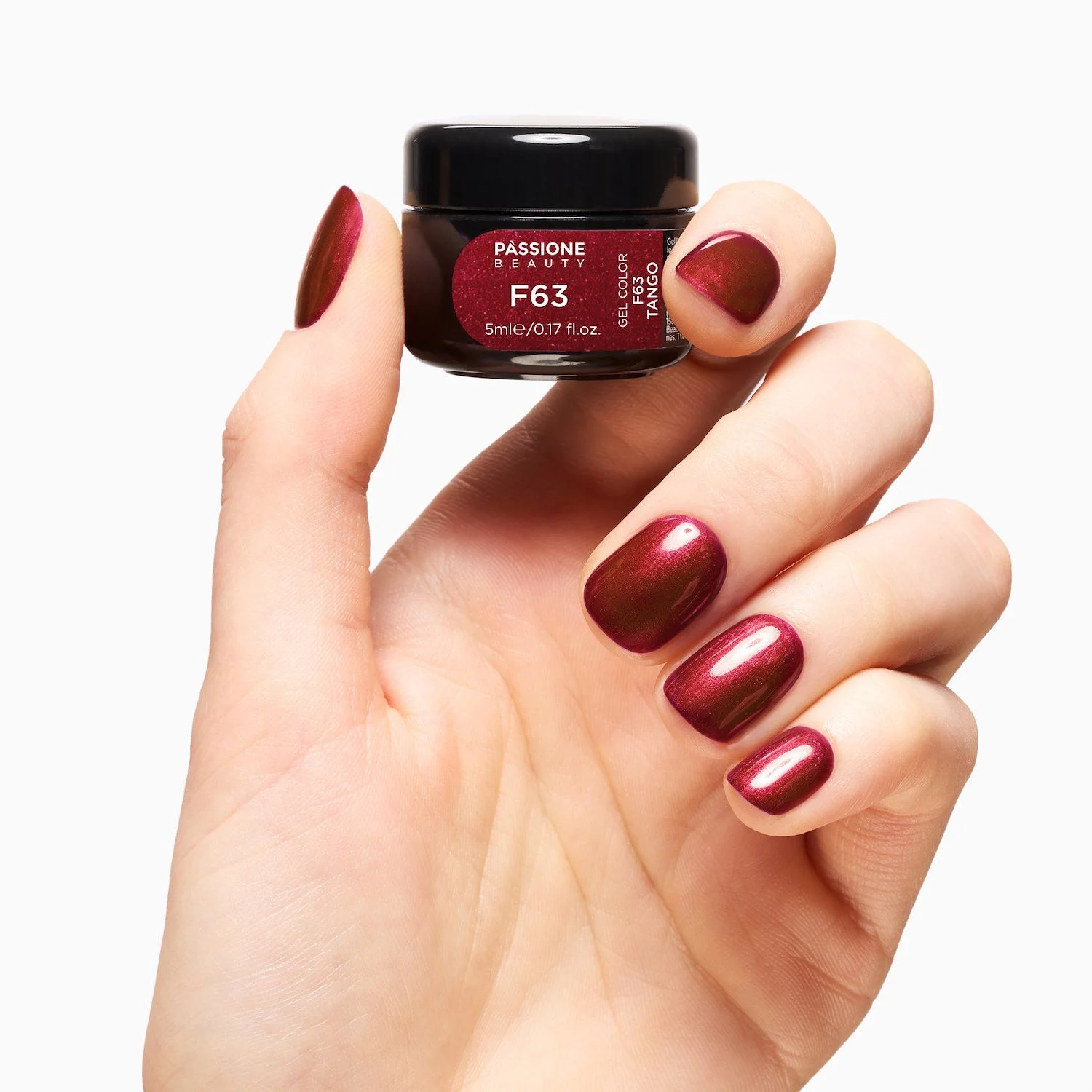Gel colour F63 Tango - Dark red metal effect Self-sealingUV Gel Colour - detail 1
