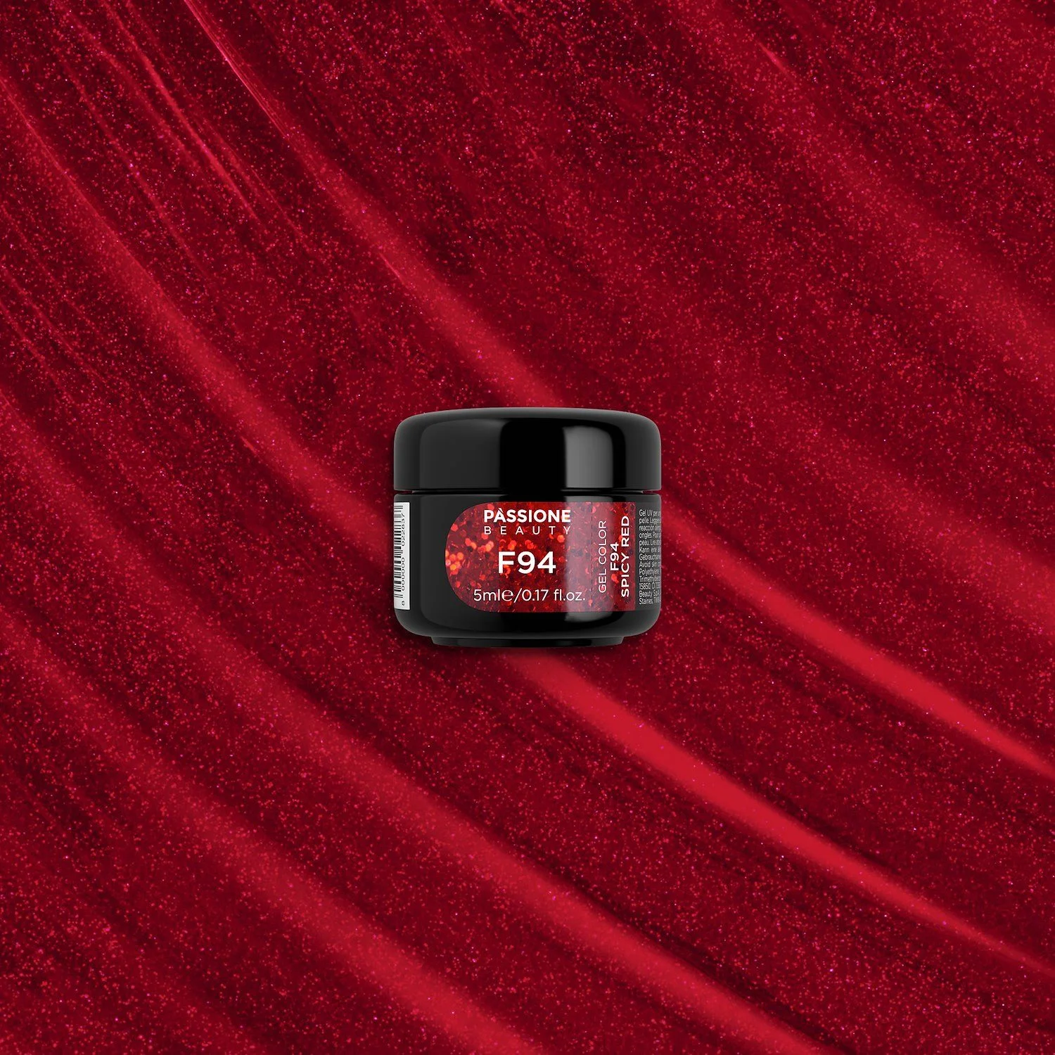 Gel Color F94 Spicy Red - Gel Color autosigillante rosso con glitter rossi - dettaglio 1