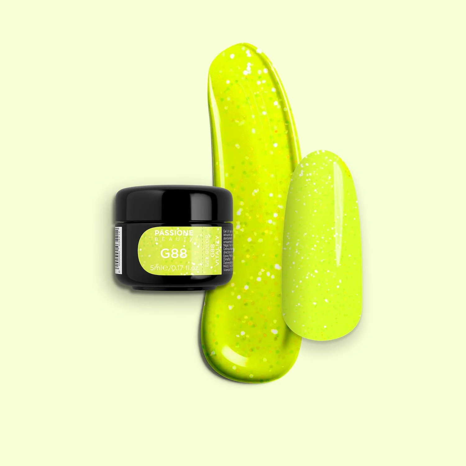 Gel Colour G88 Vitality - Neon yellow glitter gel with multicoloured holographic micro glitter