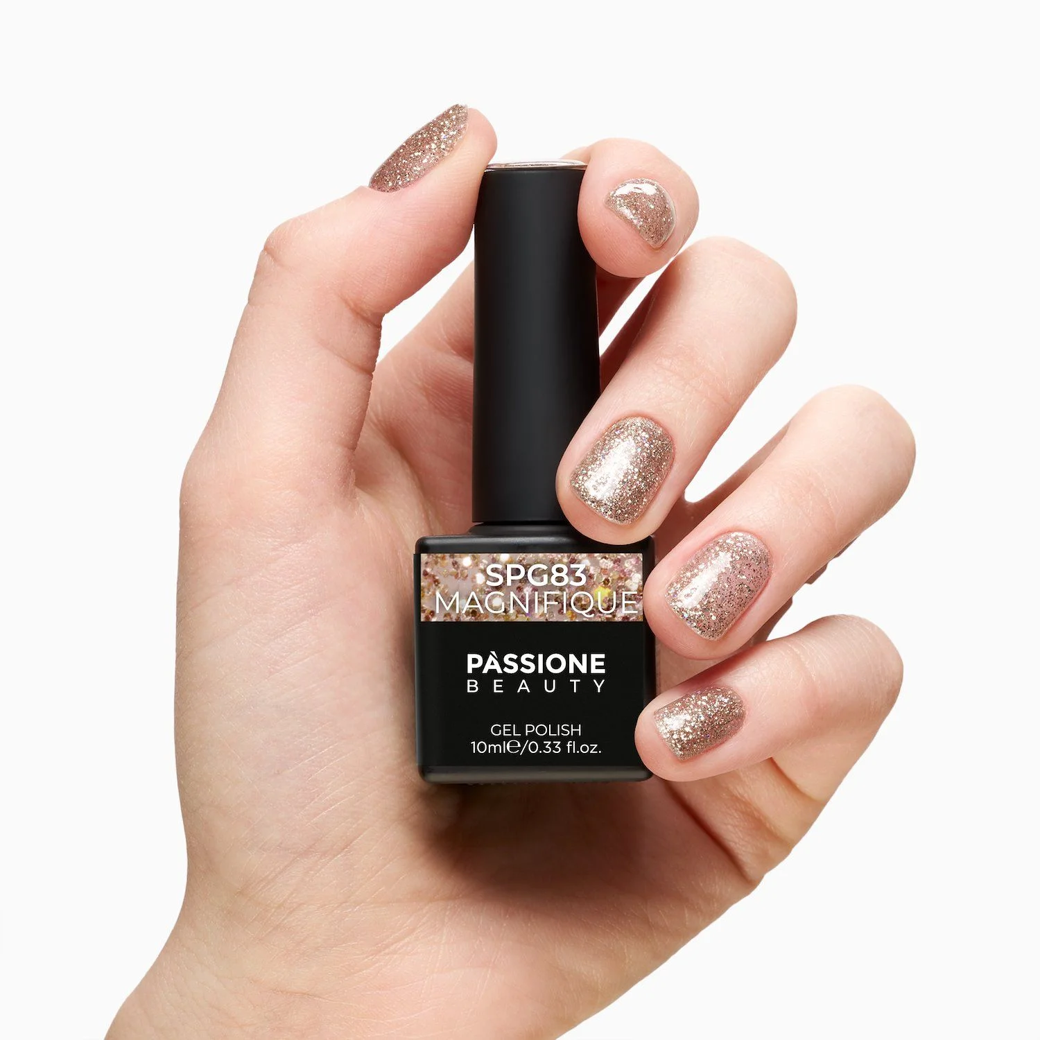 Vernis semi-permanent VSG83 Magnifique - Vernis semi-permanent doré avec micro-paillettes - détail 1