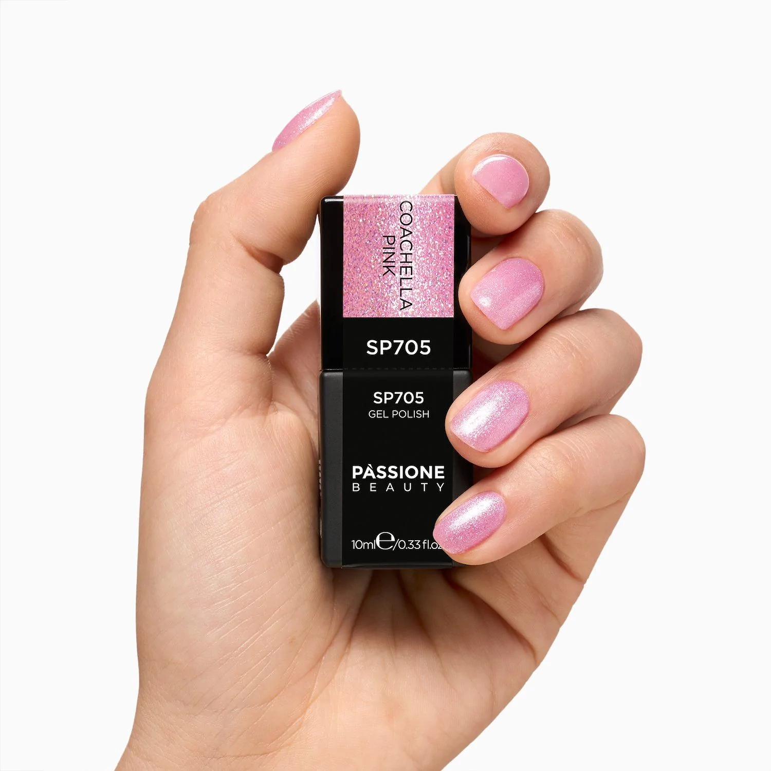 Gel Nail Polish SP705 Coachella Pink - Pink Gel Polish with Light Blue and Holographic Micro-glitter - detail 1